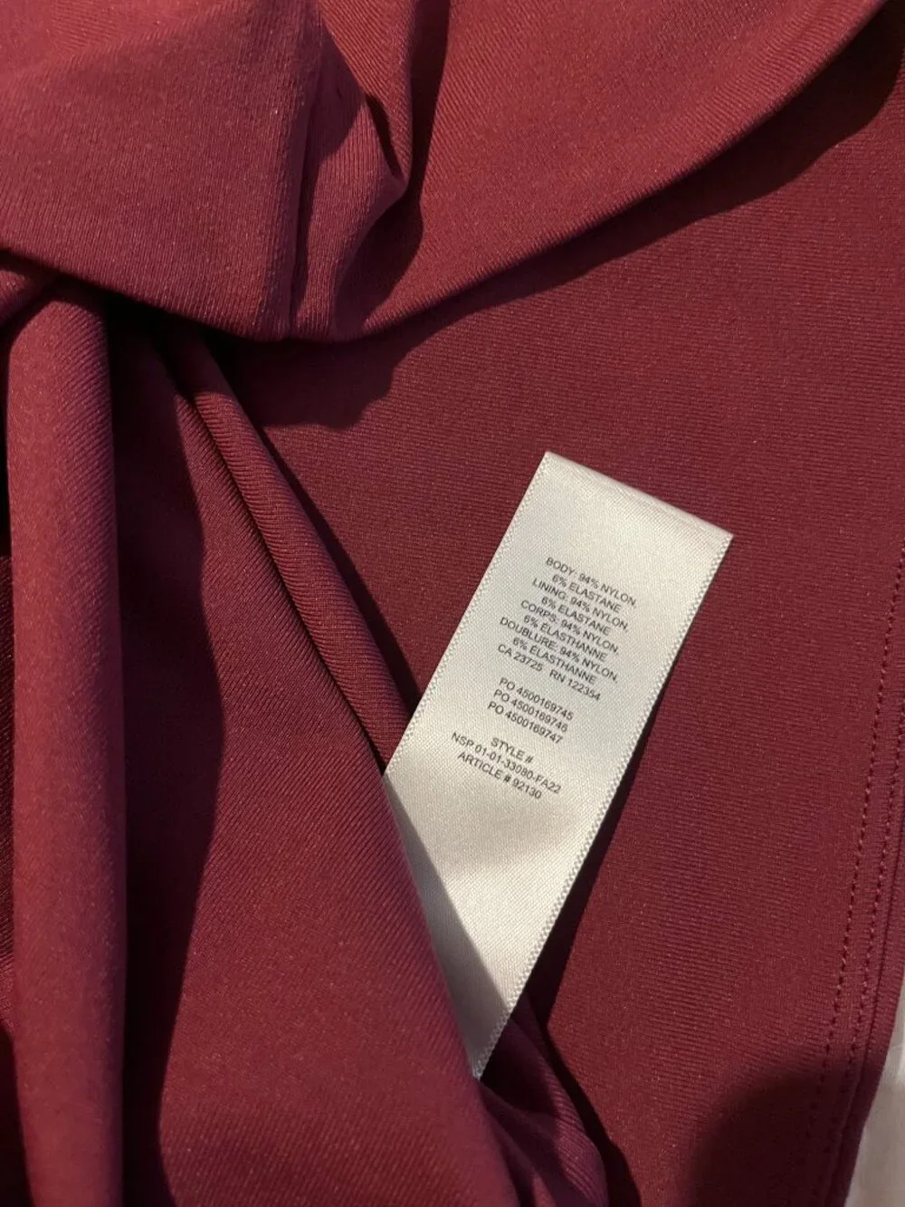 Aritzia Babaton Contour Deep V-Neck Minimalist Longsleeve Body-hugging Burgundy